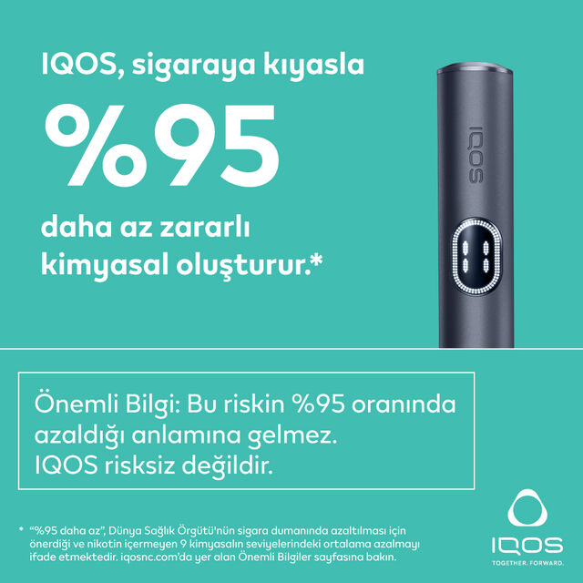 A sleek beige IQOS ILUMA device with a minimalist design, featuring a circular button and two small indicator lights, displayed against a bright turquoise background.